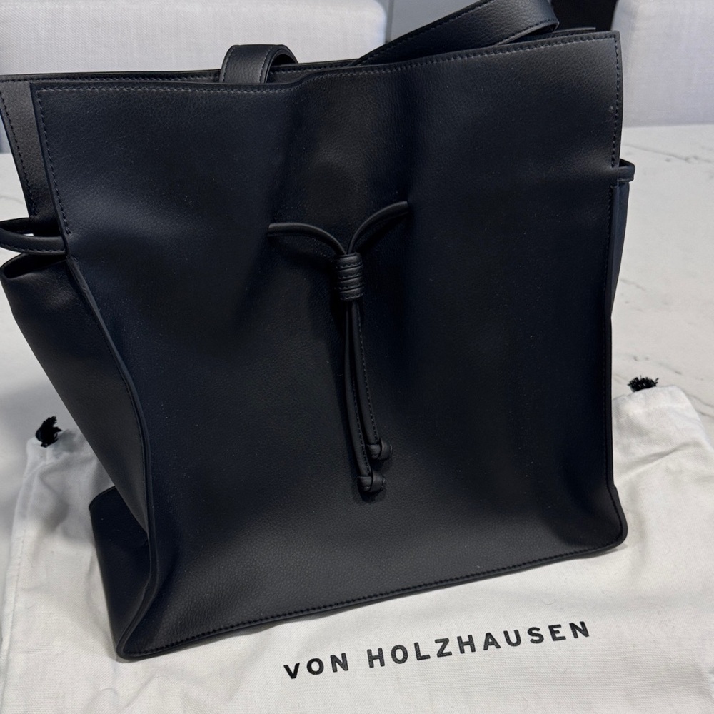Von Holzhausen Black Leather Drawstring Tote